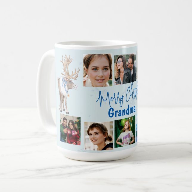 Mug Grand-mère Noël Famille Photo Collage Blue Deer (Devant gauche)
