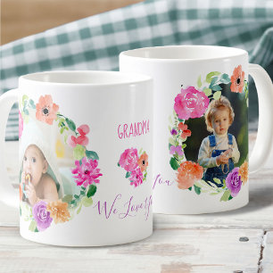 Mug Grand-mère Nous t'aimons Aquarelle Florale Wreath 