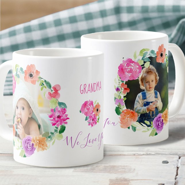 Mug Grand-mère Nous t'aimons Aquarelle Florale Wreath  (Créateur téléchargé)