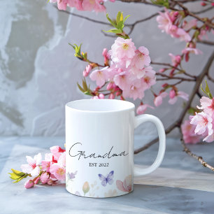 Mug Grand-mère personnalisée Année de création - Fleur