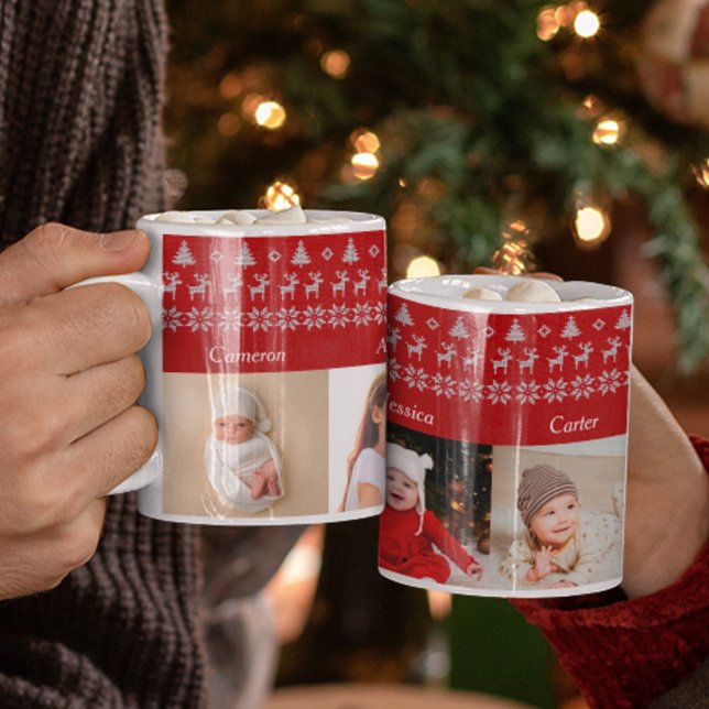 Mug Grand-parents Noël 5 petits-enfants Photo Rouge (Créateur téléchargé)
