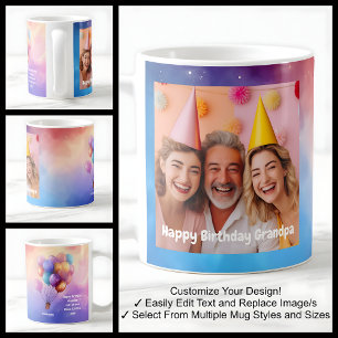 Mug Grand-père Anniversaire Photo Message Ballons Mode