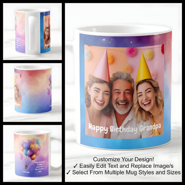 Mug Grand-père Anniversaire Photo Message Ballons Mode (Créateur téléchargé)