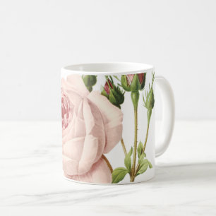 Mug grand rose à feuilles de chou par Redouté