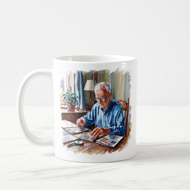 Mug Grand Timbre Collecte Cadeau Philateliste (Gauche)