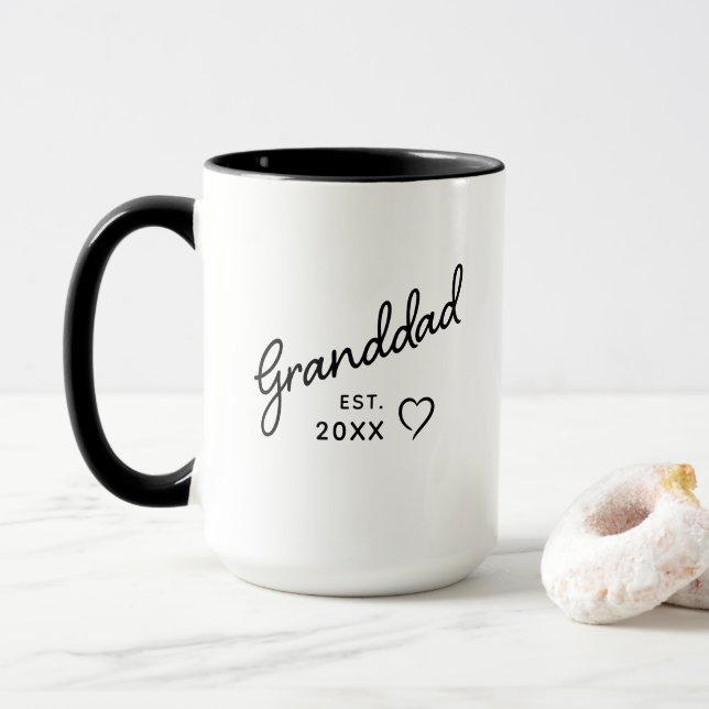 Mug Granddad Black and White Minimalist Est Year (Avec donut)