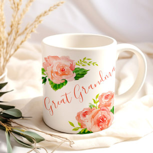 Mug Grande aquarelle de grand-mère Rose de corail flo