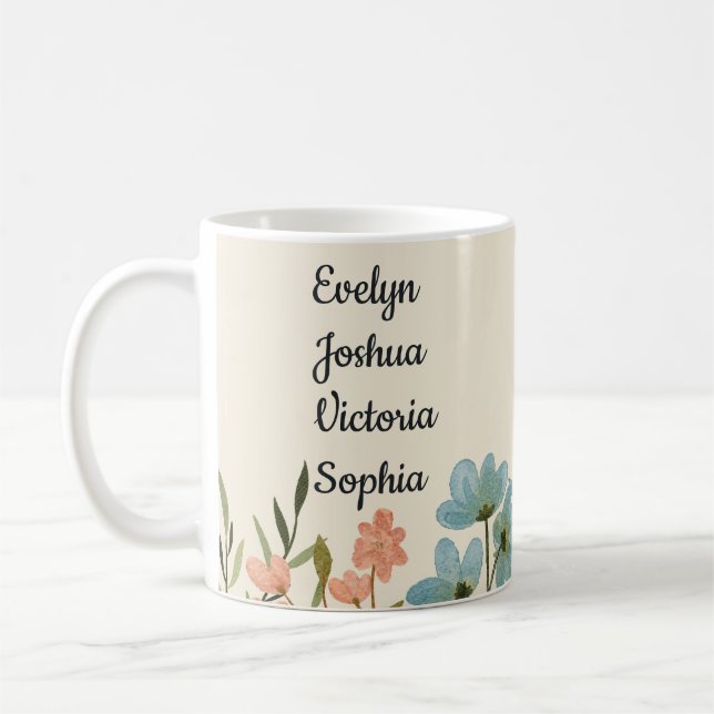 Mug Grandenfants personnalisés Noms fleurs sauvages (Gauche)