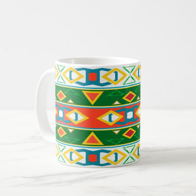 Mug Grandes et formes géométriques vert orange blanc (Devant gauche)