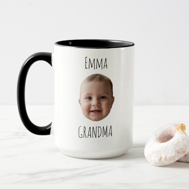 Mug Grandma Birthday Gift – Custom Baby Face  (Avec donut)