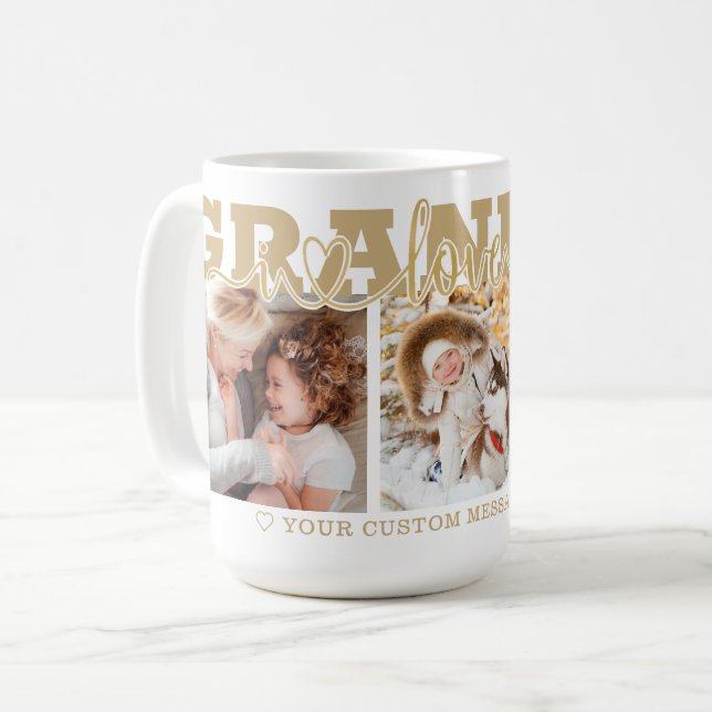 Mug GRANDMA I Love You 3 Photo Collage Gold (Devant gauche)