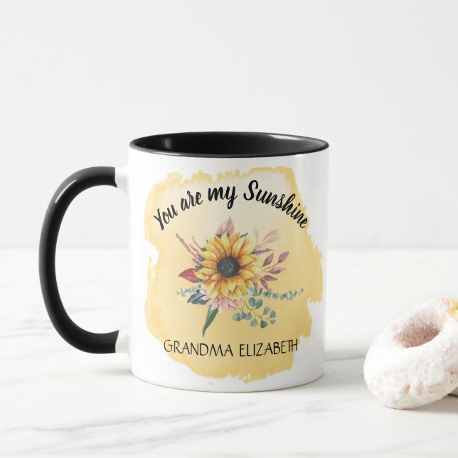 Mug Grandma Sunflower Sunshine Yellow Grandkids Noms (Avec donut)