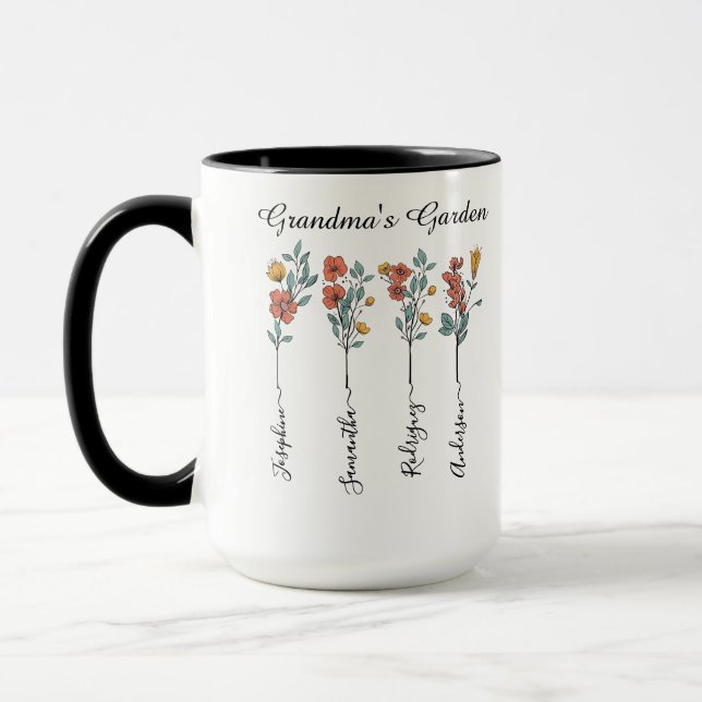 Mug Grandma's Garden Custom 4 Noms Floral pour Maman (Gauche)