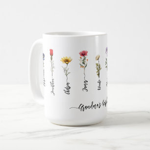 Mug Grandma's Garden Custom 9 Noms Script Fleur sauvag