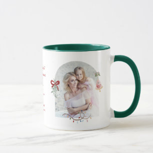Mug Grandmillennial Rose Bow Mistletoe Photo Noël