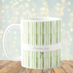 Mug Grandmillennial Vert Sauge Rayure Élégant Cottage