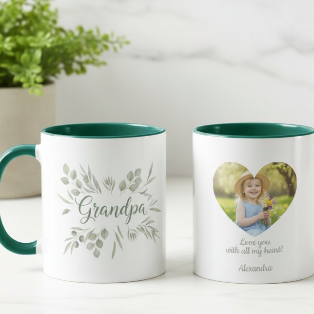 Mug Grandpa Botanical Photo (Personalized heart photo Grandpa coffee mug)