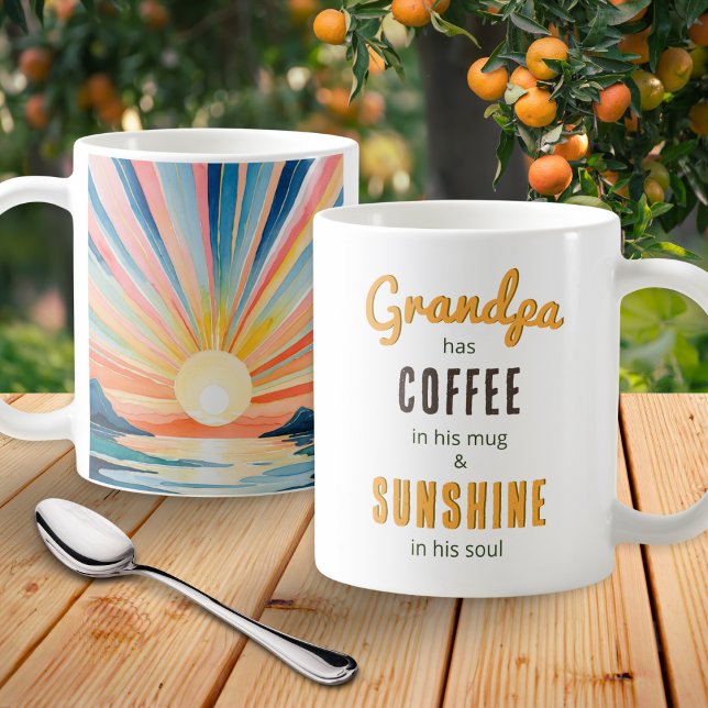 Mug Grandpa Watercolor Sunrise Inspirant Citation (A coffee mug for Grandpa with colorful sunrise illustration and uplifting quote)