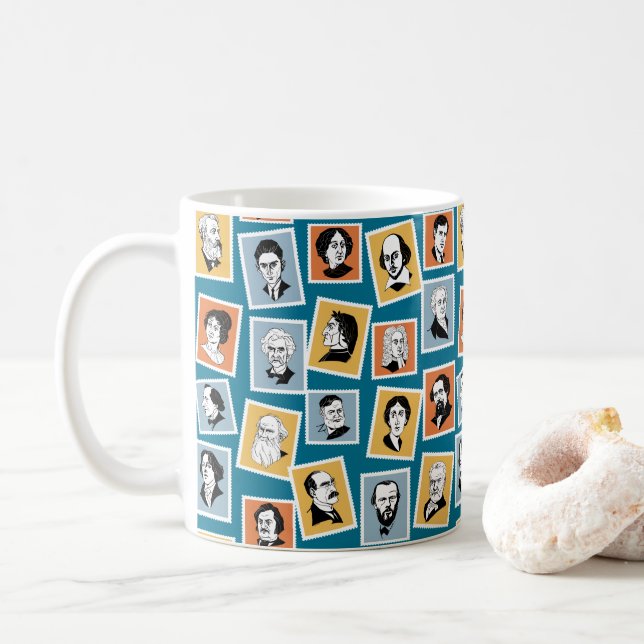 Mug Grands écrivains, poètes et dramaturges sur timbre (Avec donut)