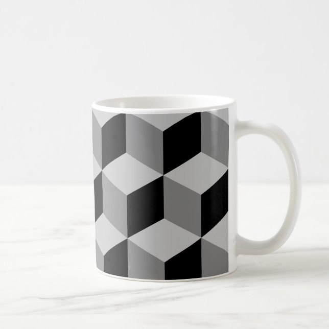 Mug Grands noir et gris de motif de cube (Droite)
