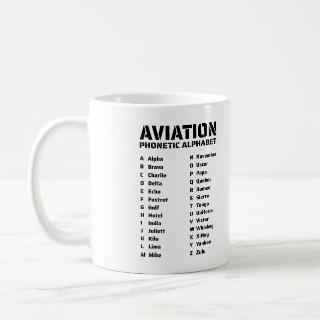 Mug Graphique alphabétique phonétique de l'aviation (Gauche)