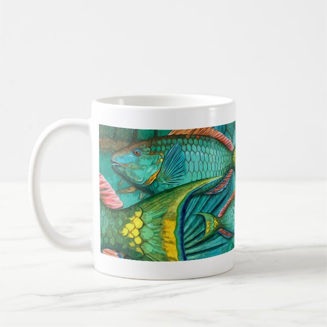 Mug Graphique de poissons perroquets en étoile (Gauche)