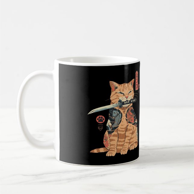 Mug Graphique de tatouage japonais Samurai Ninja Cat K (Gauche)
