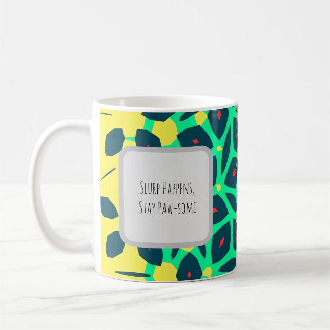 Mug Graphique Turquoise Jaune, Pêche, Bleu, Motif vert (Gauche)