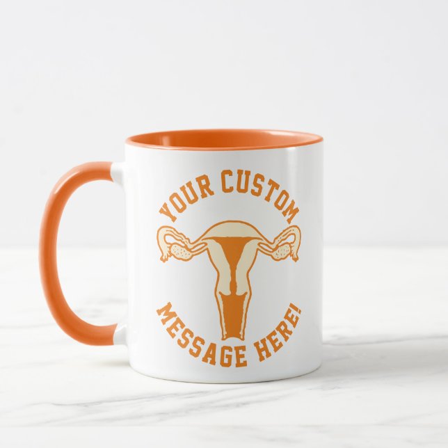 Mug Graphique Uterus + Bouton de texte personnalisé Mu (Gauche)