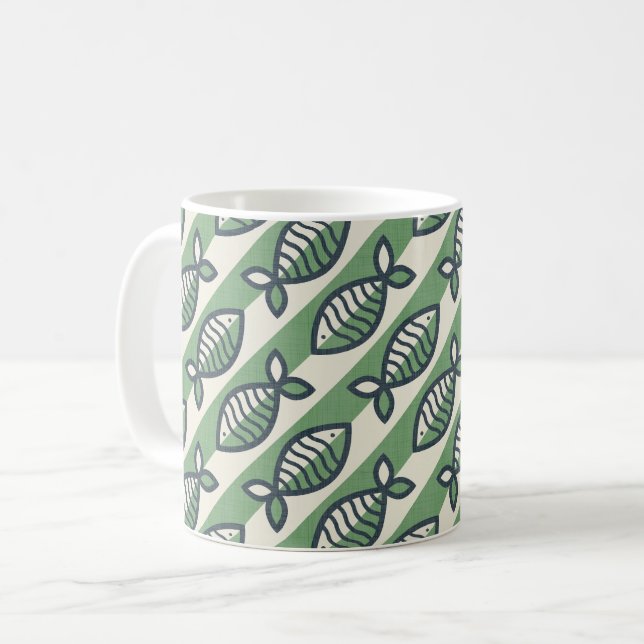 Mug Gras rétro poisson vert et gris (Devant gauche)