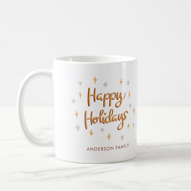Mug Gray and Gold Sparkly Happy Holidays (Gauche)