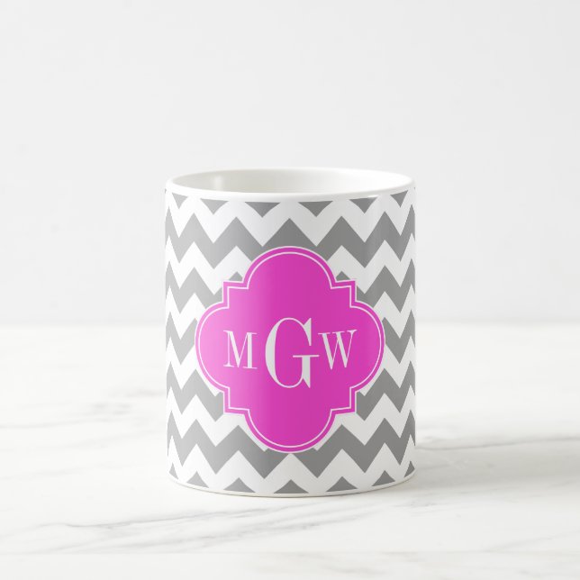 Mug Gray What Chevron Hot rose Quatrefoil 3 Monogramme (Centre)