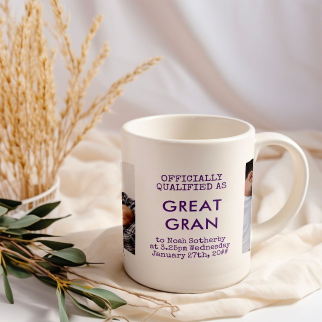 Mug Great Gran 2 Custom Baby Photos et statistiques de (Great Gran baby birth announcement photo mug)