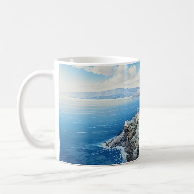 Mug Grèce Santorin Aquarelle Peinture Design. (Gauche)