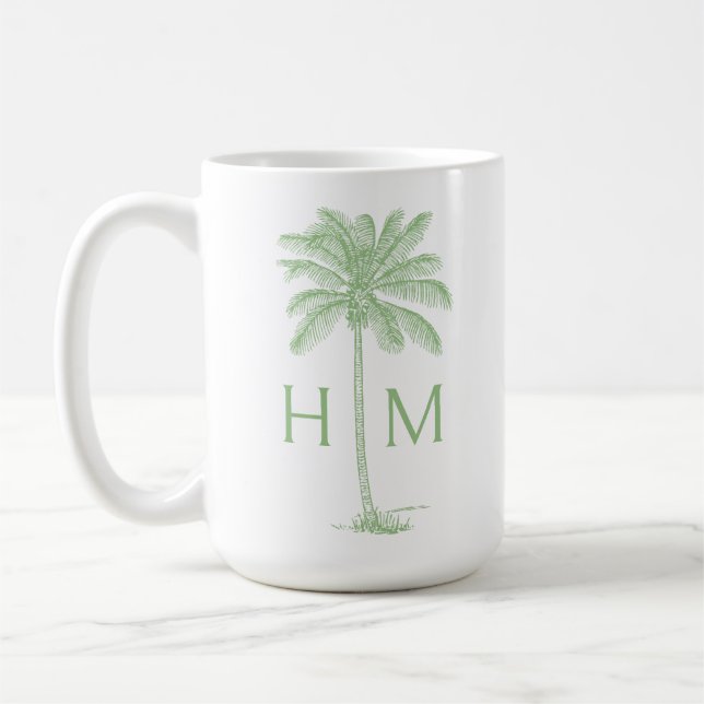 Mug Green and White Palm Palmetto Tree Monogram (Gauche)