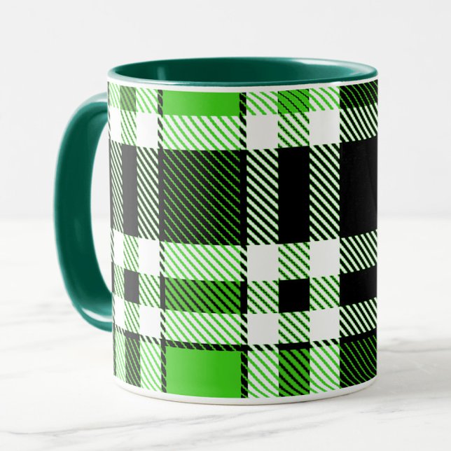 Mug Green Black White Flannel Tartan Pattern Design  (Créateur téléchargé)
