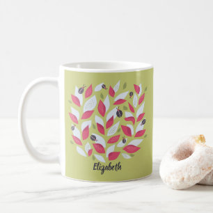 Mug Green Botanical Abstraits Feuilles Ladybugs Nom