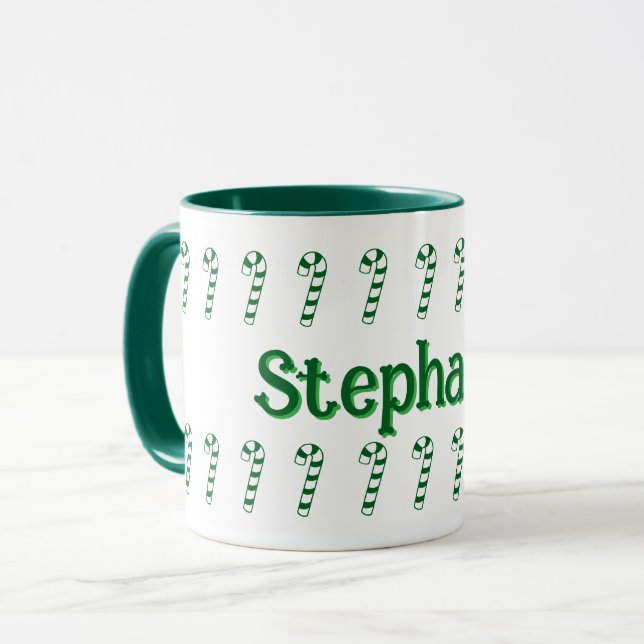 Mug - Green Candy Canes with Name (Front Left)