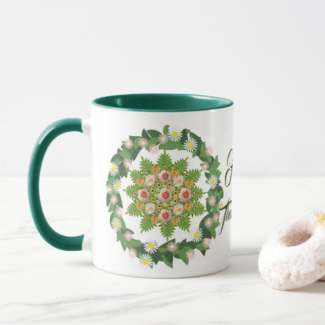 Mug Green Fall Wreath Flora Bon thanksgiving Feuille (Avec donut)