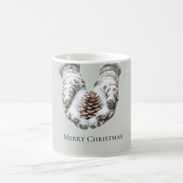 Mug Green Gloves Snow Christmas Pine Cones (Centre)