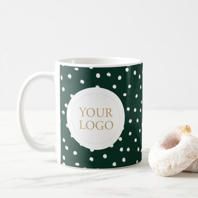Mug Green Holiday Confetti Simple Logo d'affaires pers (Avec donut)