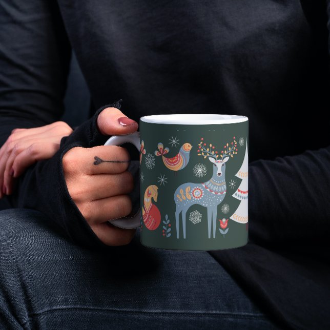 Mug Green Nordic Reindeer Noël Arbre de Noël (Créateur téléchargé)