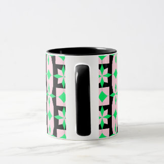Mug Green, pink and Black Geometric Design 
