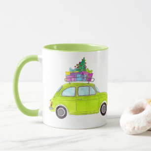 Mug Green Retro Fiat 500 avec Aquarelle Cadeaux