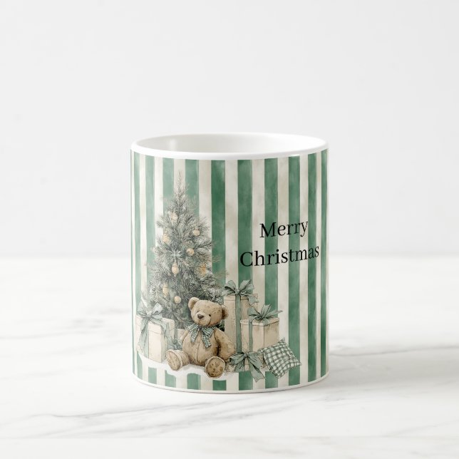 Mug Green Stripes Christmas Tree Teddy Bear Gifts (Centre)