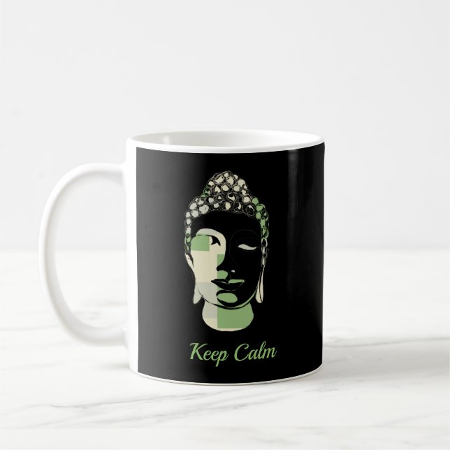 Mug Green & Tan Squares hand drawn buddha silhouette (Gauche)