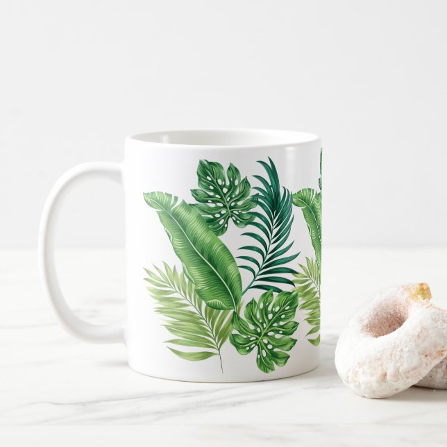 Mug Green Tropical Palm Banana Monstera Feuille (Avec donut)