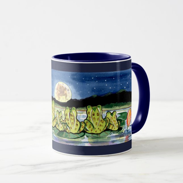 Mug Grenouilles Lune Famille Nuit Conception Bleu fonc (Devant droit)
