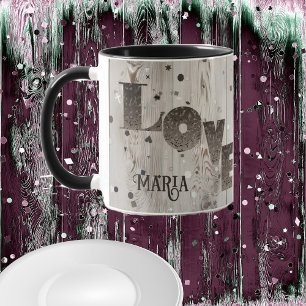 Mug Grey Rustique Bois Romantique Amour Valentines Cad