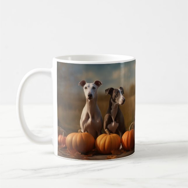 Mug Greyhound Chiot Automne Citrouille de plaisir (Gauche)
